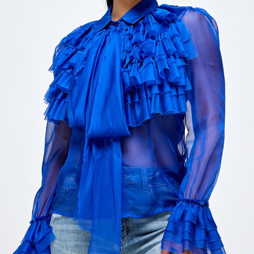Bow neck ruffled blouse